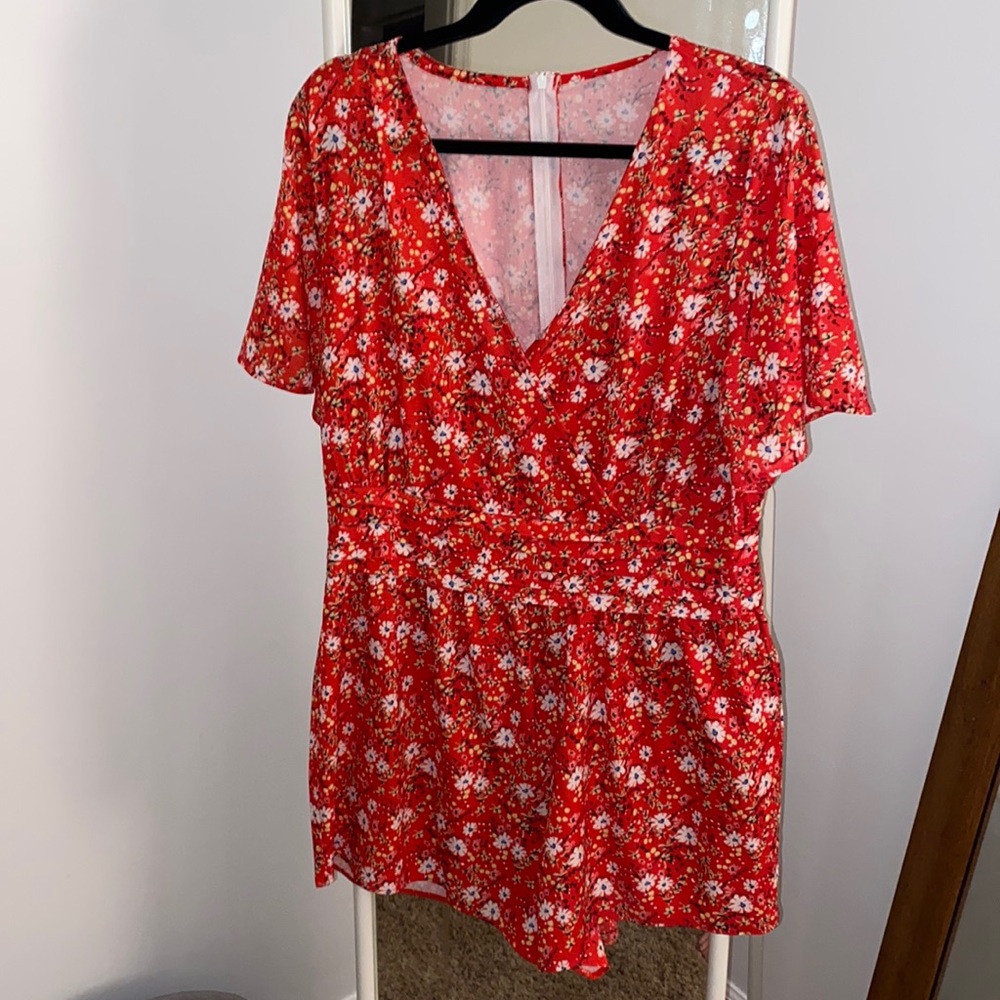 Red floral romper